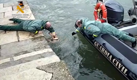 La Guardia Civil rescata a una perra caída al mar en la bahía de Santander